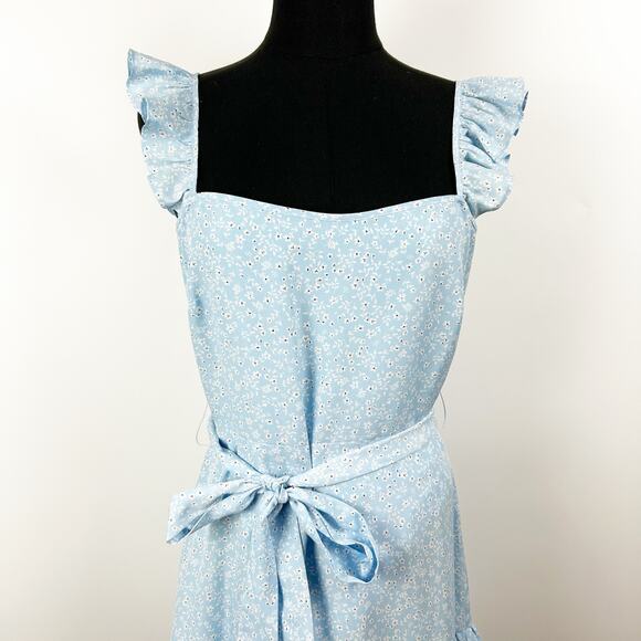 Likely Charlotte Light Blue Floral Mini Dress Ruffle Sundress Spring Womens Sz S - Picture 4 of 13